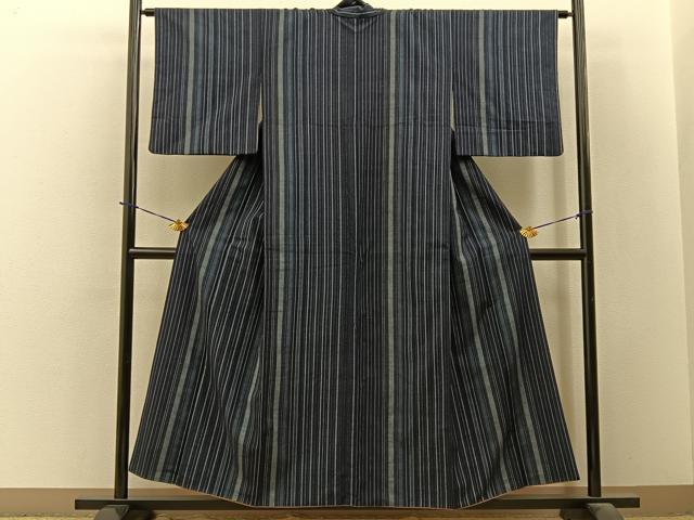 平和屋着物■上質な紬　縞　正絹　逸品　BAAY3728hj