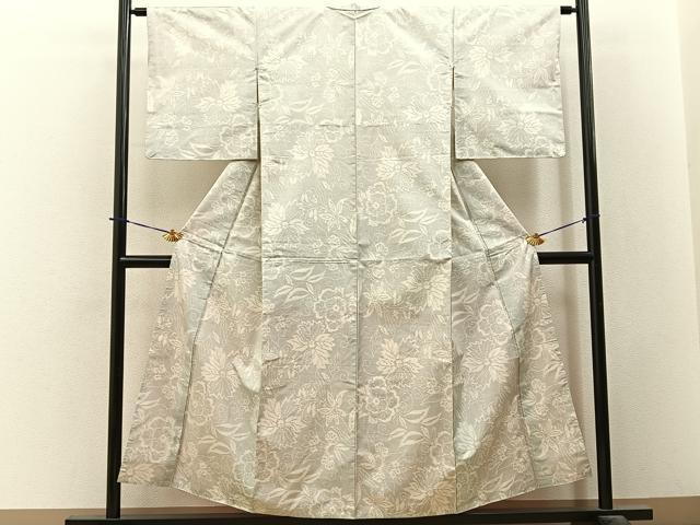 平和屋着物●本場大島紬　白大島　更紗花唐草文　正絹　逸品　BAAY3729hj