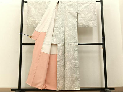 平和屋着物●本場大島紬　白大島　更紗花唐草文　正絹　逸品　BAAY3729hj