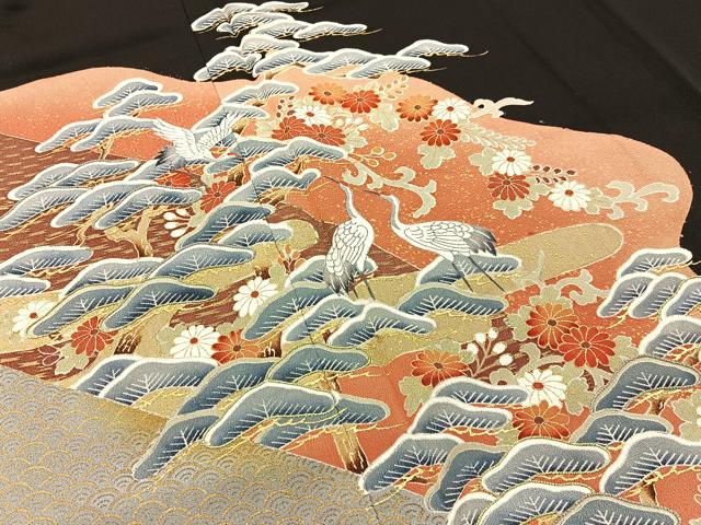平和屋着物■豪華黒留袖　刺繍　松竹梅　群鶴有職花文　金彩　正絹　逸品　未使用　BAAY3731hj