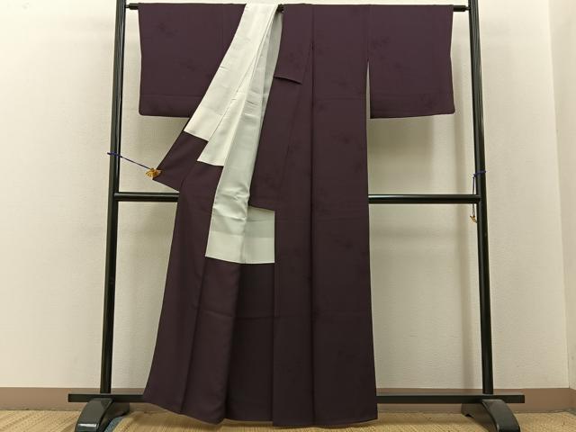 平和屋着物■上質な色無地　枝花地紋　黒鳶色　正絹　逸品　BAAY3734hj