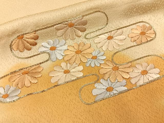 平和屋着物■訪問着　駒刺繍　エ霞菊文　暈し染め　正絹　逸品　未使用　BAAY3738hj