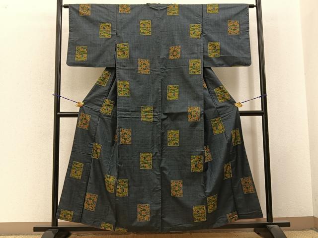 平和屋着物■本場大島紬　7マルキ　色紙楓文　正絹　逸品　BAAY3739hj