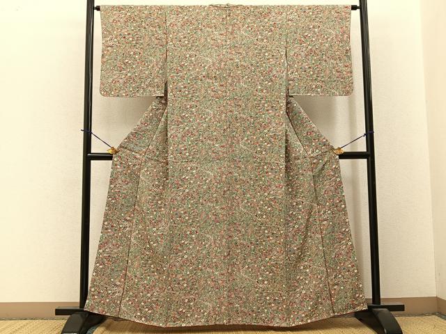 平和屋着物■上質な小紋　流水草花文　正絹　逸品　未使用　BAAY3741hj
