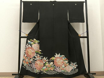 平和屋着物■豪華黒留袖　友禅　松竹梅　御所解文　正絹　逸品　BAAY3748hj