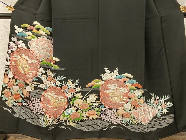 平和屋着物■豪華黒留袖　友禅　松竹梅　御所解文　正絹　逸品　BAAY3748hj
