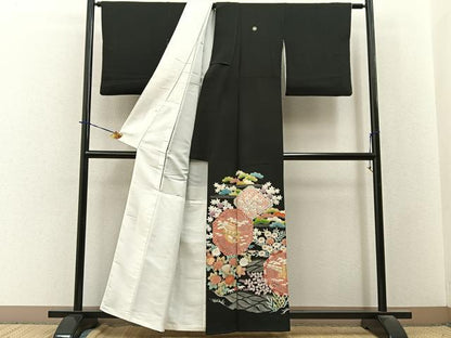 平和屋着物■豪華黒留袖　友禅　松竹梅　御所解文　正絹　逸品　BAAY3748hj