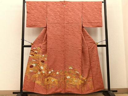 平和屋着物■豪華色留袖　駒刺繍　風景花文　金彩　正絹　逸品　BAAY3750hj