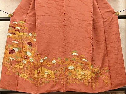 平和屋着物■豪華色留袖　駒刺繍　風景花文　金彩　正絹　逸品　BAAY3750hj