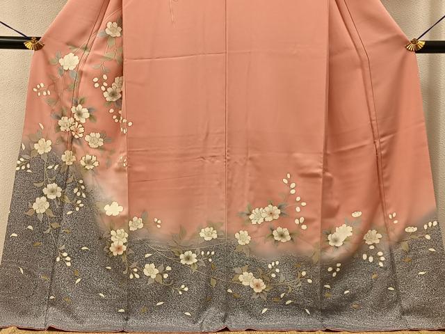 平和屋着物●訪問着　駒刺繍　枝垂れ桜文　暈し染め　金彩　ロング丈　正絹　逸品　BAAY3754hj
