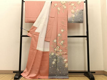 平和屋着物●訪問着　駒刺繍　枝垂れ桜文　暈し染め　金彩　ロング丈　正絹　逸品　BAAY3754hj