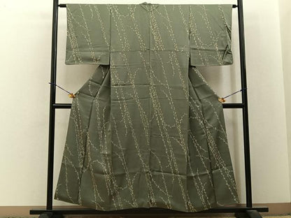 平和屋着物■上質な小紋　草葉文　正絹　逸品　BAAY3755hj