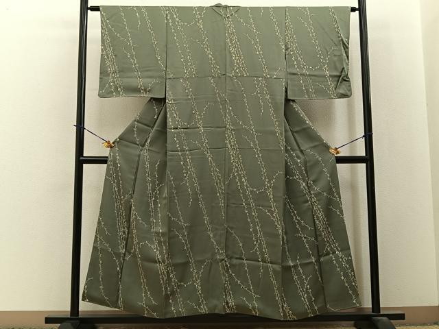 平和屋着物■上質な小紋　草葉文　正絹　逸品　BAAY3755hj