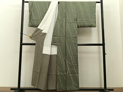 平和屋着物■上質な小紋　草葉文　正絹　逸品　BAAY3755hj