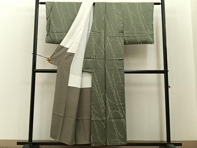 平和屋着物■上質な小紋　草葉文　正絹　逸品　BAAY3755hj