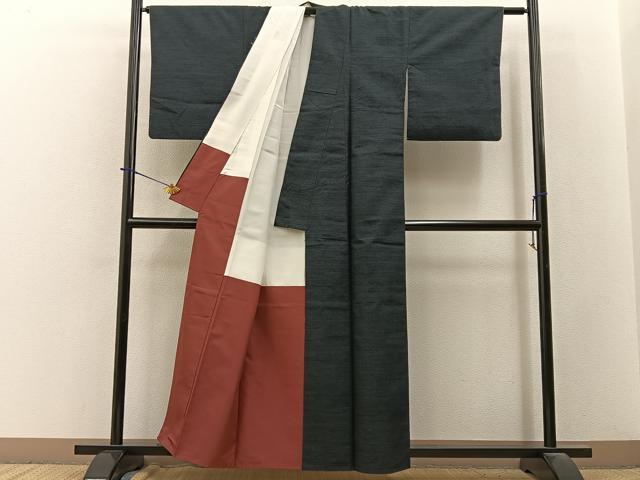 平和屋着物■塩沢紬　80亀甲　総詰め　証紙付き　正絹　逸品　BAAY3757hj