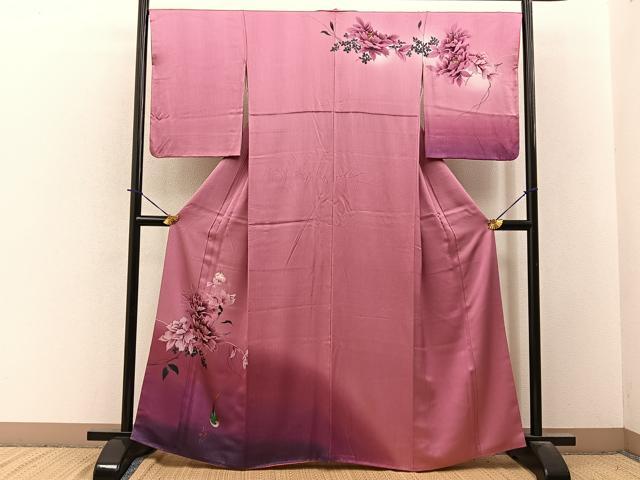平和屋着物■訪問着　手描き　花鳥文　暈し染め　正絹　逸品　BAAY3758hj