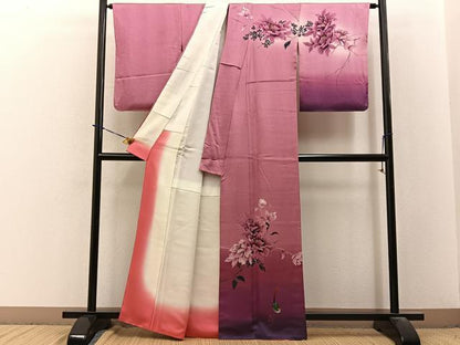 平和屋着物■訪問着　手描き　花鳥文　暈し染め　正絹　逸品　BAAY3758hj