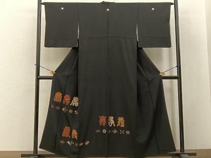 平和屋着物■豪華黒留袖　駒刺繍　総刺繍　寿字文　正絹　逸品　BAAY3759hj