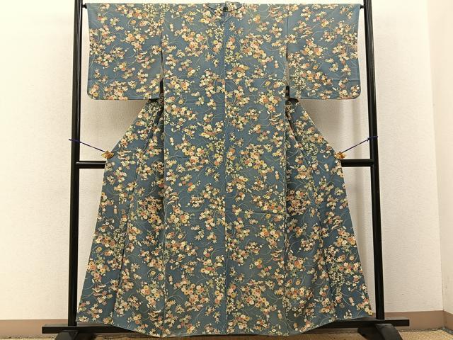 平和屋着物■上質な小紋　草花文　金彩　鬼しぼ縮緬　正絹　逸品　BAAY3760hj