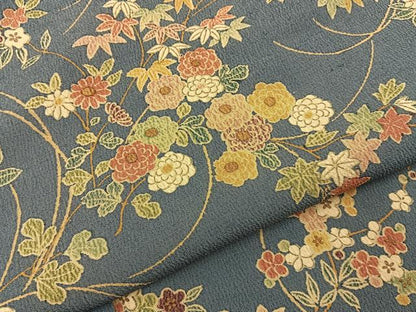 平和屋着物■上質な小紋　草花文　金彩　鬼しぼ縮緬　正絹　逸品　BAAY3760hj