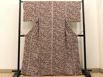 平和屋着物■上質な小紋　型染め　鳳凰風景文　鬼しぼ縮緬　正絹　逸品　BAAY3764hj