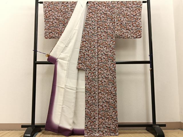 平和屋着物■上質な小紋　型染め　鳳凰風景文　鬼しぼ縮緬　正絹　逸品　BAAY3764hj