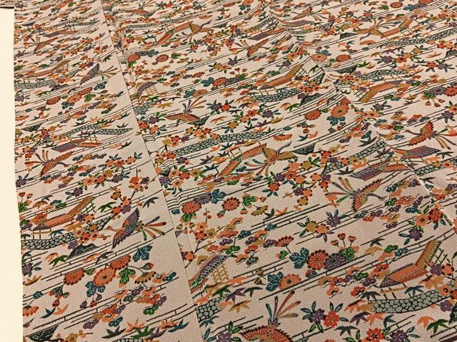平和屋着物■上質な小紋　型染め　鳳凰風景文　鬼しぼ縮緬　正絹　逸品　BAAY3764hj