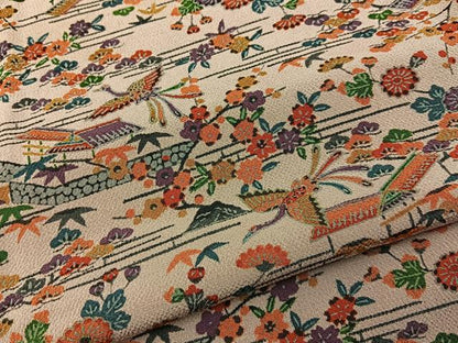 平和屋着物■上質な小紋　型染め　鳳凰風景文　鬼しぼ縮緬　正絹　逸品　BAAY3764hj