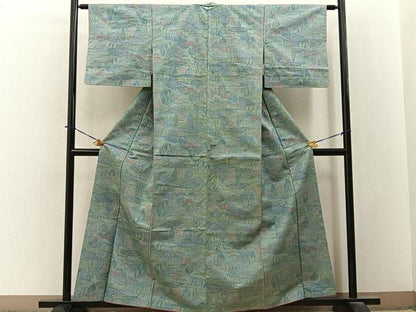 平和屋着物■上質な紬　風景文　正絹　逸品　BAAY3767hj