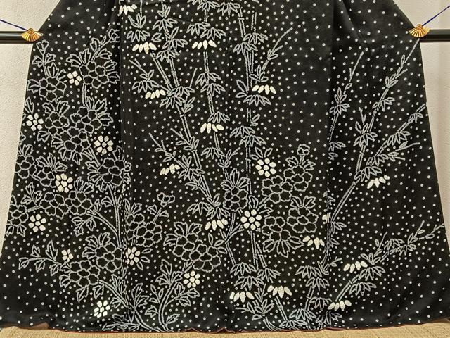 平和屋着物●訪問着　総絞り　笹花文　黒地　正絹　逸品　BAAY3769hj