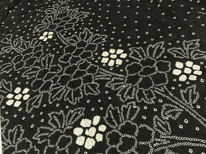 平和屋着物●訪問着　総絞り　笹花文　黒地　正絹　逸品　BAAY3769hj