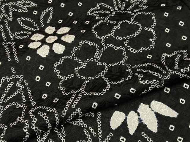 平和屋着物●訪問着　総絞り　笹花文　黒地　正絹　逸品　BAAY3769hj