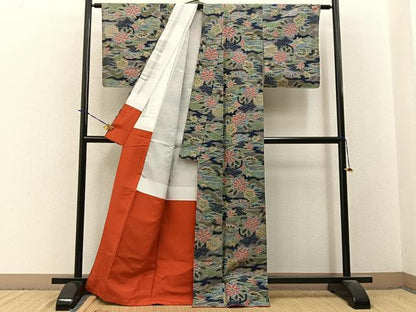 平和屋着物■上質な紬　風景花文　正絹　逸品　BAAY3772hj