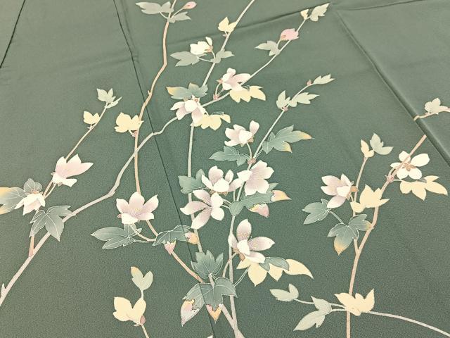 平和屋着物●訪問着　友禅　作家物　枝花文　正絹　逸品　BAAY3773hj