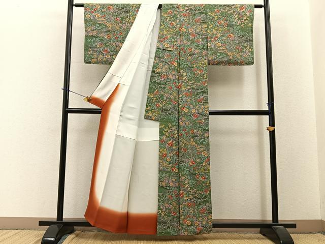 平和屋着物■上質な小紋　風景花鳥文　金彩　鬼しぼ縮緬　正絹　逸品　未使用　BAAY3776hj