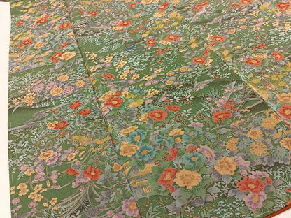 平和屋着物■上質な小紋　風景花鳥文　金彩　鬼しぼ縮緬　正絹　逸品　未使用　BAAY3776hj