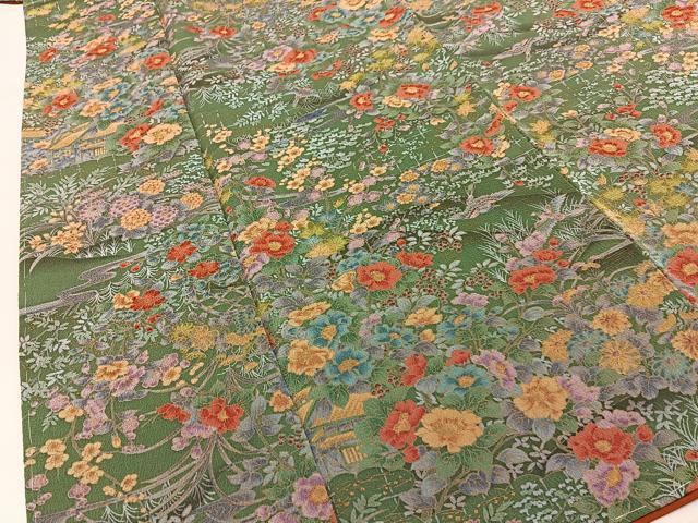 平和屋着物■上質な小紋　風景花鳥文　金彩　鬼しぼ縮緬　正絹　逸品　未使用　BAAY3776hj