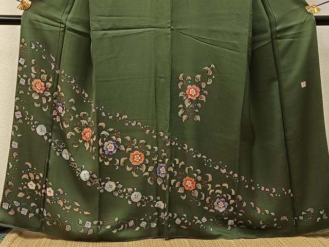 平和屋着物●安藤松岳　訪問着　南天草花文　正絹　逸品　BAAY3780hj