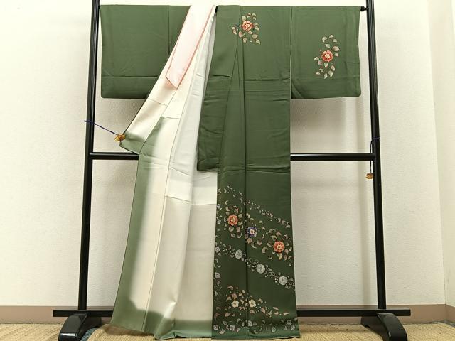 平和屋着物●安藤松岳　訪問着　南天草花文　正絹　逸品　BAAY3780hj