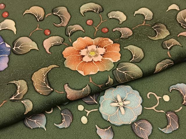 平和屋着物●安藤松岳　訪問着　南天草花文　正絹　逸品　BAAY3780hj