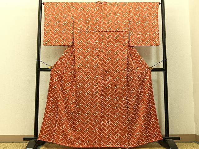 平和屋着物■上質な小紋　総絞り　網代文様　正絹　逸品　BAAY3784hj