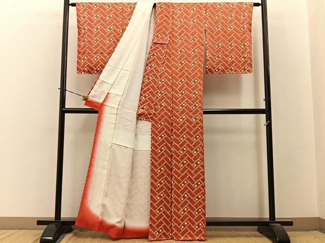 平和屋着物■上質な小紋　総絞り　網代文様　正絹　逸品　BAAY3784hj