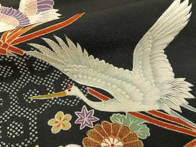 平和屋着物■豪華黒留袖　刺繍　飛鶴宝尽くし文　金彩　正絹　逸品　BAAY3786hj