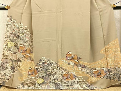 平和屋着物■豪華色留袖　鴛鴦花文　金彩　正絹　逸品　BAAY3787hj