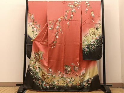 平和屋着物■豪華振袖　御所車花文　暈し染め　金彩　正絹　逸品　BAAY3788hj