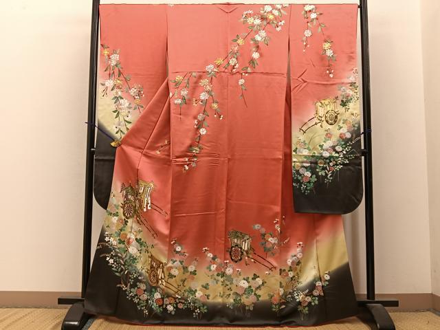平和屋着物■豪華振袖　御所車花文　暈し染め　金彩　正絹　逸品　BAAY3788hj