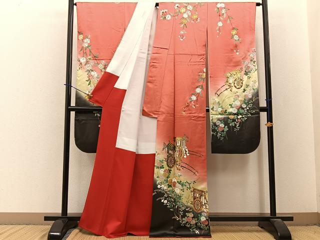 平和屋着物■豪華振袖　御所車花文　暈し染め　金彩　正絹　逸品　BAAY3788hj