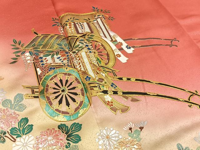 平和屋着物■豪華振袖　御所車花文　暈し染め　金彩　正絹　逸品　BAAY3788hj