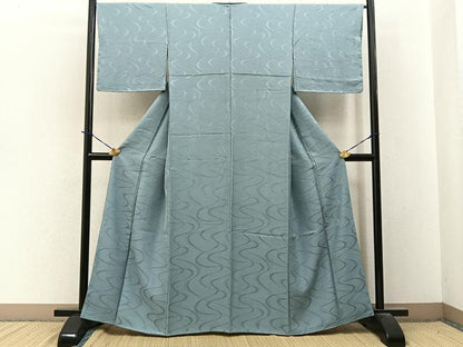 平和屋着物●上質な色無地　流水地紋　秘色色　正絹　逸品　BAAY3795hj
